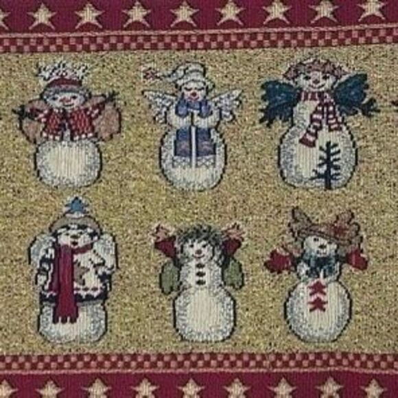 Vintage Christmas Tapestry Table Runner 72"x 13" Red Gold Snowman Angels Holiday - Picture 9 of 9